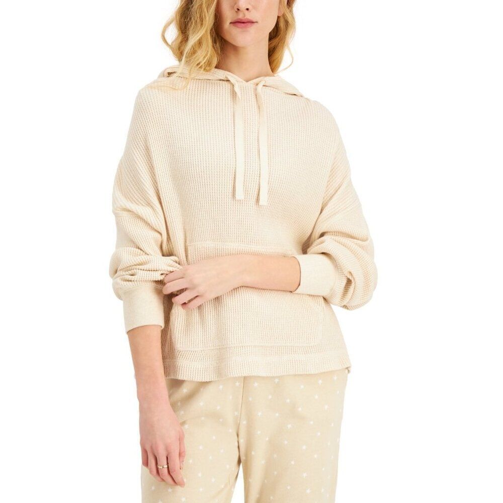 Style & Co Petite Cotton Waffle-Knit Hoodie, Oatmeal Heather,  PXL